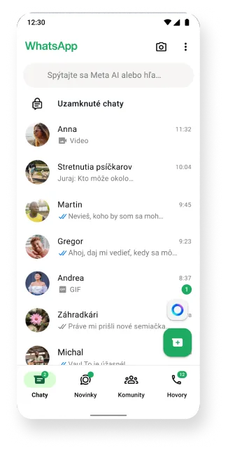 platforma whatsapp zobrazujúca funkciu uzamknutých chatov a funkciu archivovania chatov