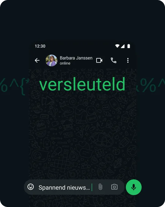 screenshot van whatsapp-app dat end-to-end-versleuteling van chatberichten laat zien