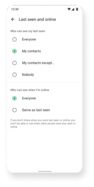 screenshot of last seen and online feature on whatsapp app