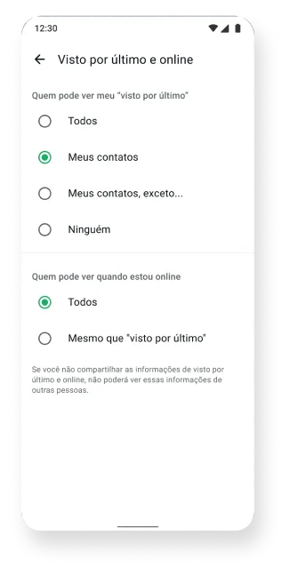 captura de tela do recurso visto por último e online no app WhatsApp