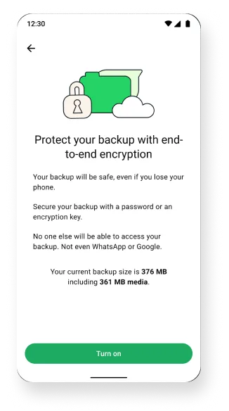 screenshot of end to end encryption backup feature that runs in the background