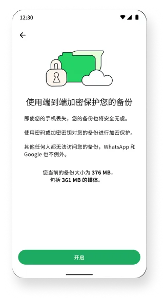 在后台运行的端到端加密备份功能的截屏