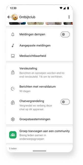 whatsapp-platform geeft groepen weer met functies voor gedempte versleuteling en verdwijnende chatberichten