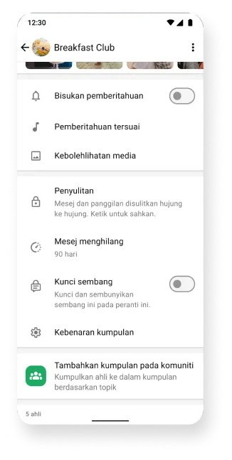 platform whatsapp menunjukkan kumpulan dengan ciri penyulitan bisu dan mesej menghilang