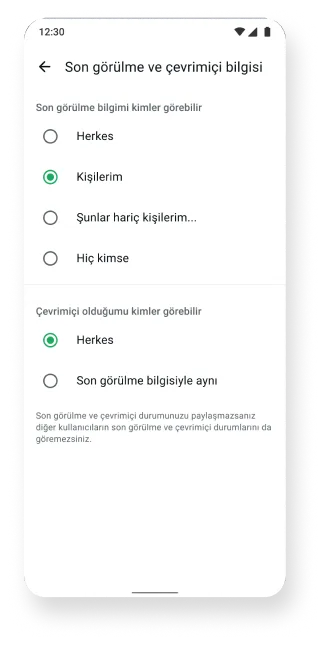 whatsapp uygulamasında son görülme ve çevrimiçi özelliğinin ekran görüntüsü