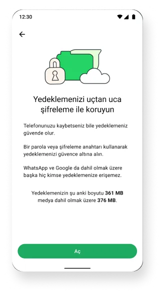 arkaplanda çalışan uçtan uca şifrelenmiş yedekleme özelliğinin ekran görüntüsü