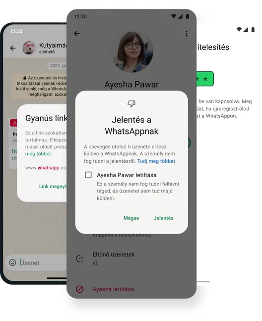 képernyőkép a letiltásra és törlésre szolgáló biztonsági funkcióról a whatsapp alkalmazásban