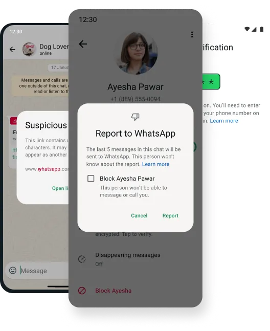screenshot of block and delete security and safety feature on whatsapp app