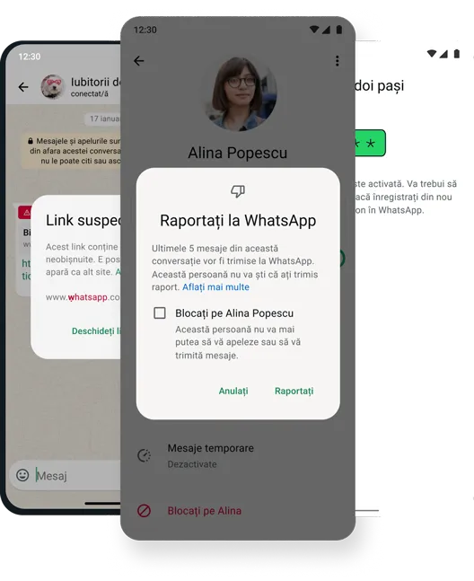 captură de ecran cu funcția de siguranță și securitate de blocare și ștergere în aplicația whatsapp