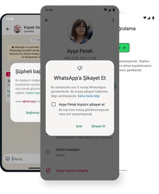 whatsapp uygulamasında engelleme ve silme imkanı tanıyan güvenlik ve emniyet özelliğinin ekran görüntüsü