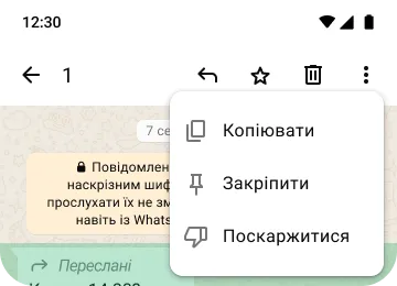 приклад функцій копіювання PIN-коду й функцій повідомлення у WhatsApp для захисту вашої конфіденційності й безпеки