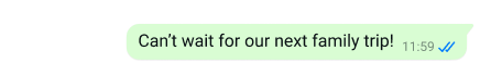 turvaline tekstsõnum WhatsAppi platvormil, millel on kirjas järgmine: „can't wait for our next family trip“