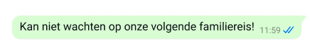 beveiligde tekst op whatsapp-platform die luidt: kan niet wachten tot onze volgende familietrip