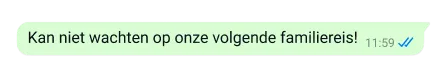 beveiligde tekst op whatsapp-platform die luidt: kan niet wachten tot onze volgende familietrip