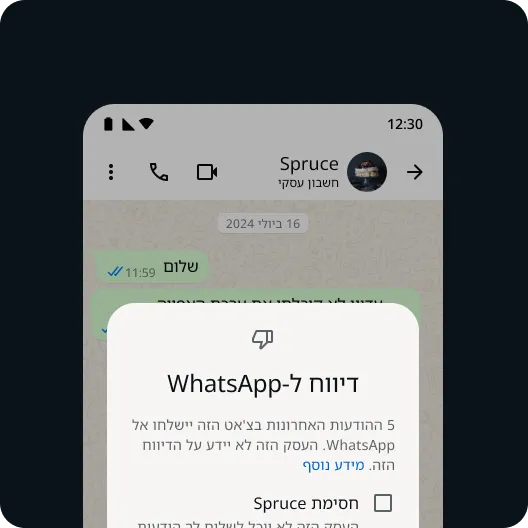 משתמש שמדווח על איש קשר בעייתי או על הודעה בעייתית כדי לשמור על חוויית WhatsApp בטוחה