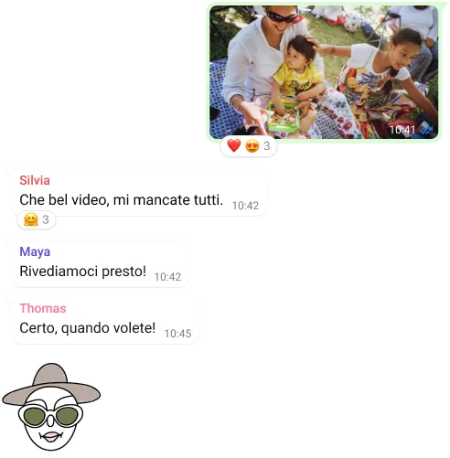 screenshot della funzione WhatsApp delle conversazioni di gruppo, con scambio di foto e messaggi