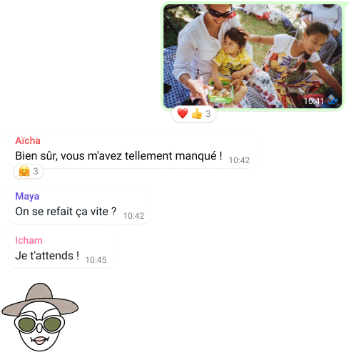 capture d’écran de la fonctionnalité de conversation de groupe whatsapp montrant un échange d’images et de messages