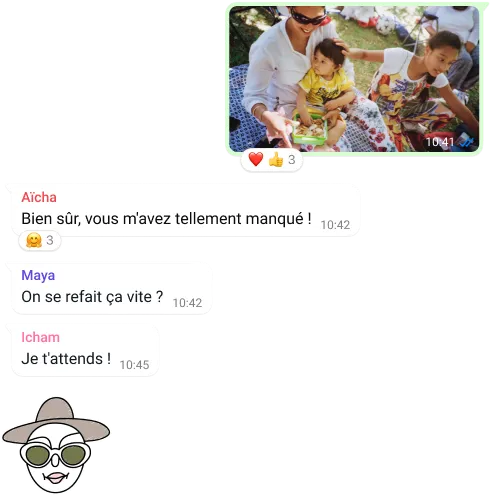 capture d’écran de la fonctionnalité de conversation de groupe whatsapp montrant un échange d’images et de messages