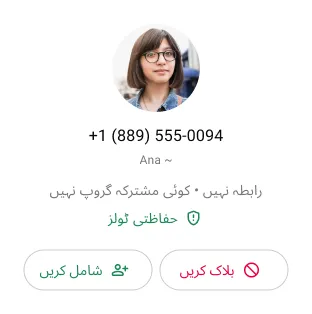 صارف کے ذریعے whatsapp پر کسی ناپسندیدہ رابطے کو بلاک کرنے کی مثال تاکہ میسجز یا کالز موصول نہ ہوں