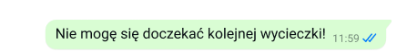 zabezpieczony tekst na platformie whatsapp o treści „Nie mogę się doczekać kolejnej wycieczki!”