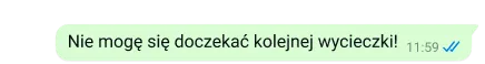 zabezpieczony tekst na platformie whatsapp o treści „Nie mogę się doczekać kolejnej wycieczki!”