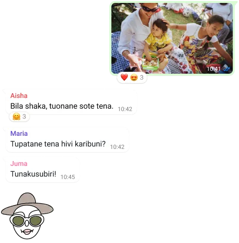 picha ya skrini ya kipengele cha mazungumzo ya kikundi cha whatsapp ikijumuisha kubadilishana picha na ujumbe