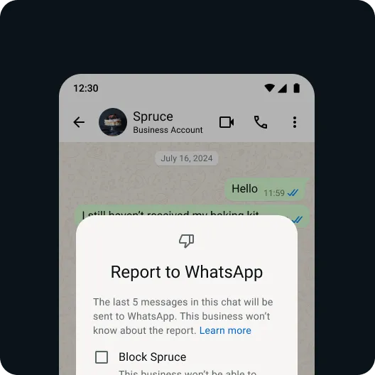 përdorues duke raportuar një kontakt ose mesazh problematik për të ruajtur një eksperiencë të sigurt në whatsapp
