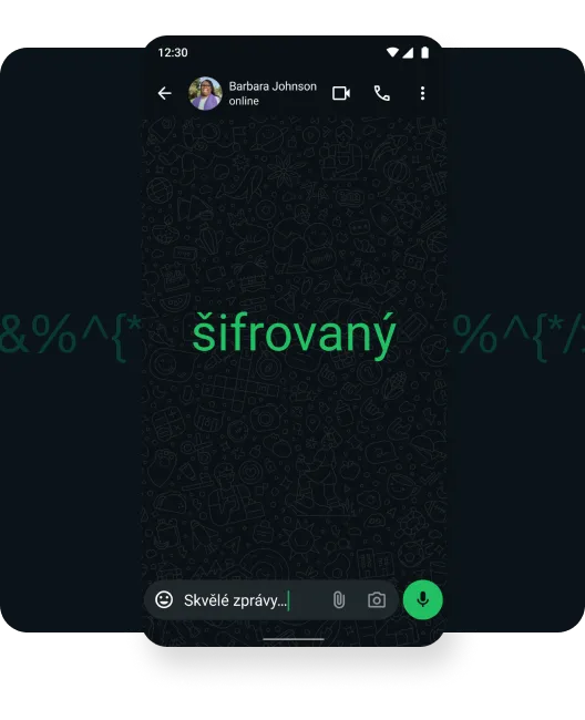 snímek obrazovky videohovoru opatřeného koncovým šifrováním, prostřednictvím kterého je uživatel v kontaktu se svou rodinou