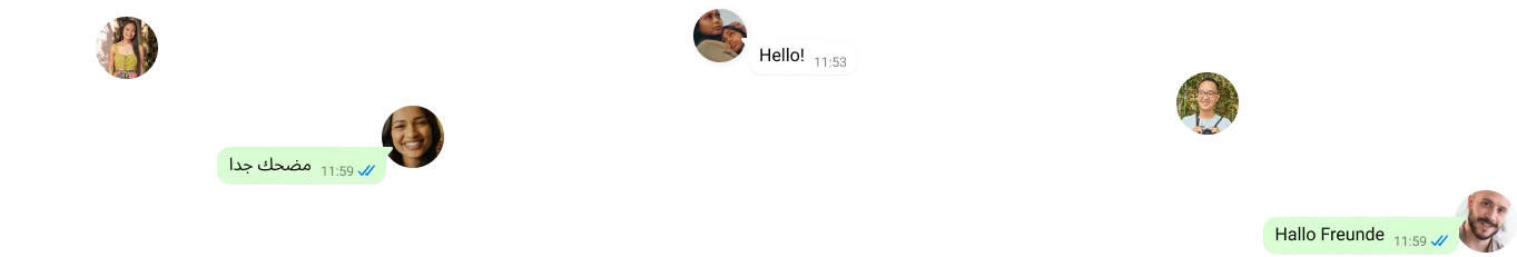 bubbles of text saying hello in different languages with individual users icons