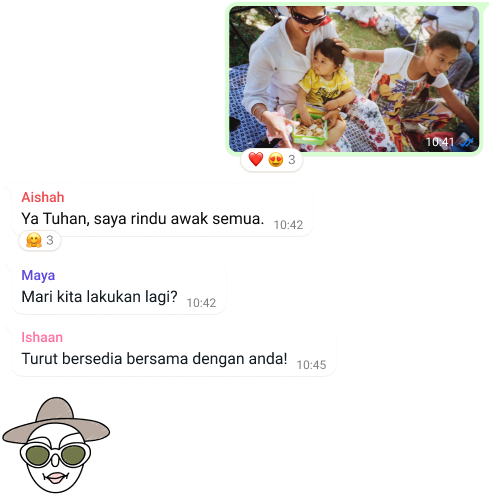 tangkapan skrin perbualan kumpulan ciri whatsapp termasuk pertukaran foto dan mesej