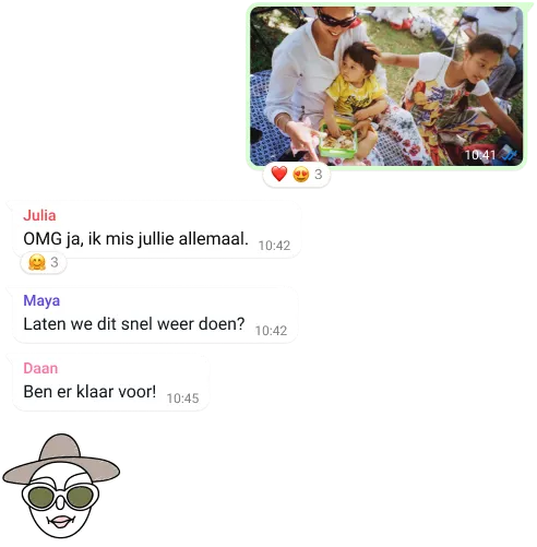 screenshot van whatsapp-functie voor groepsgesprek met uitwisseling van foto's en chatberichten
