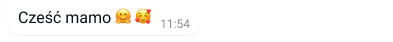 przykładowy dymek na obrazie z whatsappem o treści „Cześć, mamo” z ikonami emoji