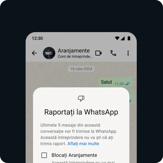 utilizator care raportează un contact sau un mesaj problematic pentru menținerea unei experiențe whatsapp sigure