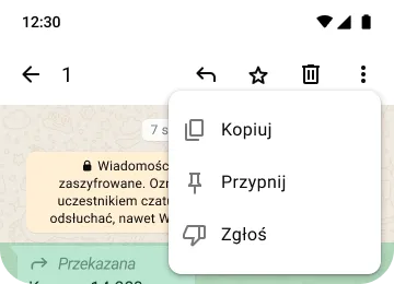 przykład funkcji kopiowania, przypinania i zgłaszania w whatsapp w celu ochrony swojej prywatności i bezpieczeństwa