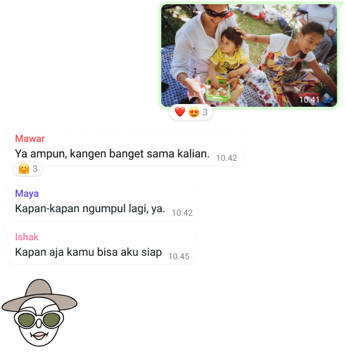 tangkapan layar dari fitur percakapan grup whatsapp yang berisi pertukaran foto dan pesan