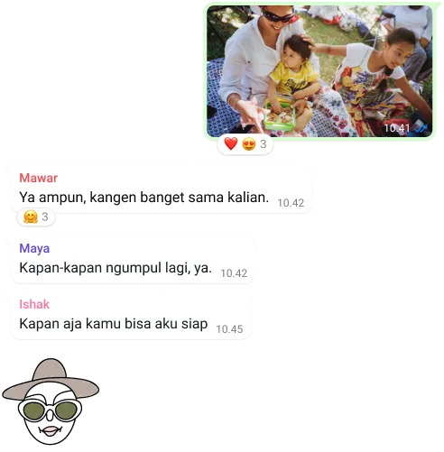 tangkapan layar dari fitur percakapan grup whatsapp yang berisi pertukaran foto dan pesan