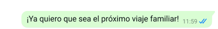 Texto seguro en la Plataforma de WhatsApp que dice “Ya quiero que sea el próximo viaje familiar”