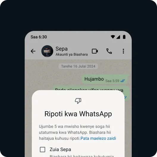 mtumiaji anaripoti mwasiliani au ujumbe wenye matatizo ili kudumisha hali salama ya matumizi kwenye whatsapp
