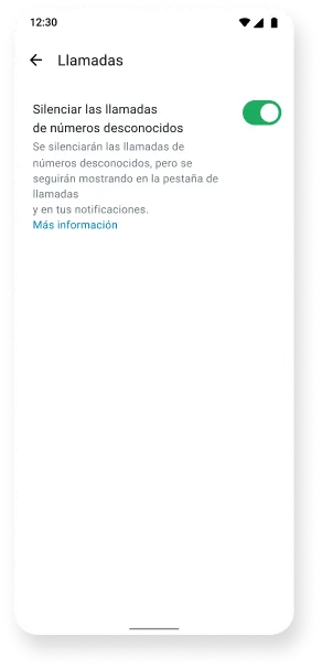 Captura de pantalla de la función de silenciar llamadas de desconocidos en la aplicación de WhatsApp