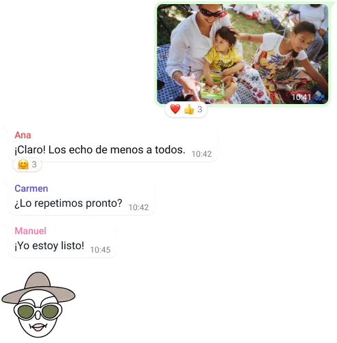 Captura de pantalla de una conversación en grupo en WhatsApp que incluye el intercambio de fotos y mensajes