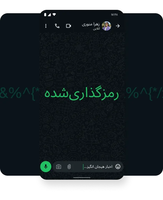 نماگرفت از صفحه رمزگذاریشده سرتاسری که نشان میدهد پیامها و تماسهای شخصی شما ایمن هستند