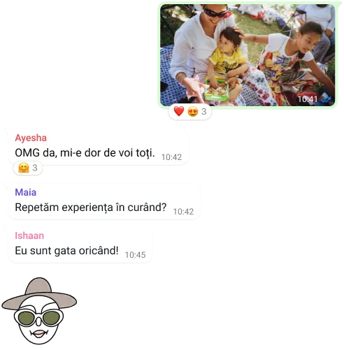 captură de ecran cu funcția whatsapp de conversare în grup, care include schimbul de poze și de mesaje