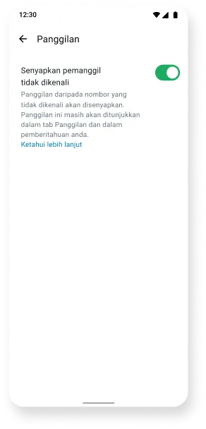tangkapan skrin ciri senyapkan pemanggil tidak diketahui dalam aplikasi whatsapp