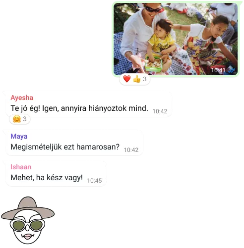 képernyőkép a csoportos csevegésre szolgáló whatsapp-funkcióról fényképpel és üzenetváltással
