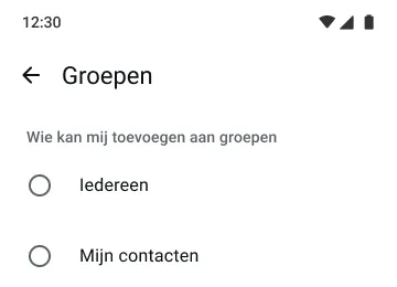 voorbeeld van groepsfunctie op whatsapp die laat zien wie jou kan toevoegen aan groepen