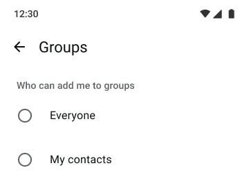 shembull i veçorisë së grupeve në whatsapp ku tregohet se kush mund të të shtojë te grupet