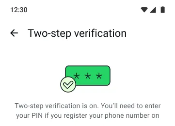 shembull i aktivizimit të verifikimit me dy hapa me konfigurimin e kodit pin për të siguruar llogaritë e whatsapp