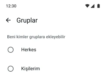 sizi kimlerin gruplara ekleyebileceğini gösteren whatsapp gruplar özelliği örneği