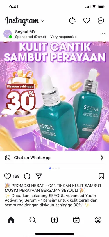 A device screen showing an example of Thanh Vin Holdings using ads that click to whatsapp