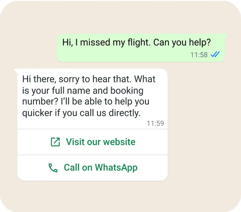 A graphic example of customer support via whatsapp